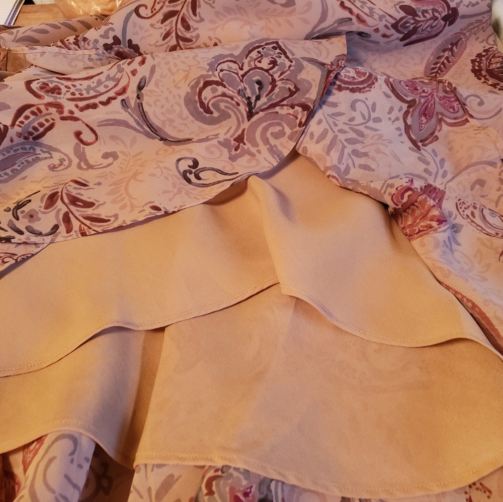 Vintage, Y2K, Chaps by Ralph Lauren, Tan, Paisley Design with Ruffled Layers - Picture 6 of 8